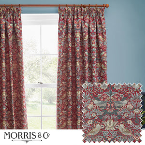 Strawberry Thief Jacquard 228x182 Pencil Pleat Curtains Berry