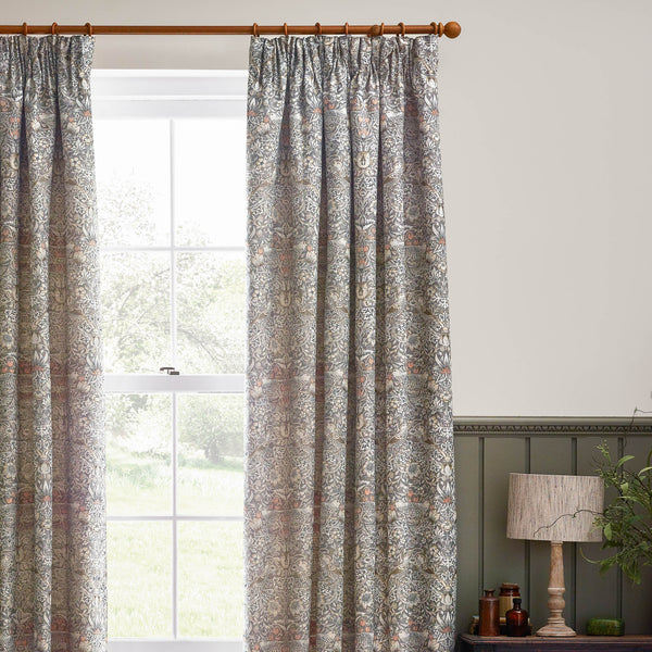 Strawberry Thief Jacquard 228x182 Pencil Pleat Curtains Biscuit - view 4