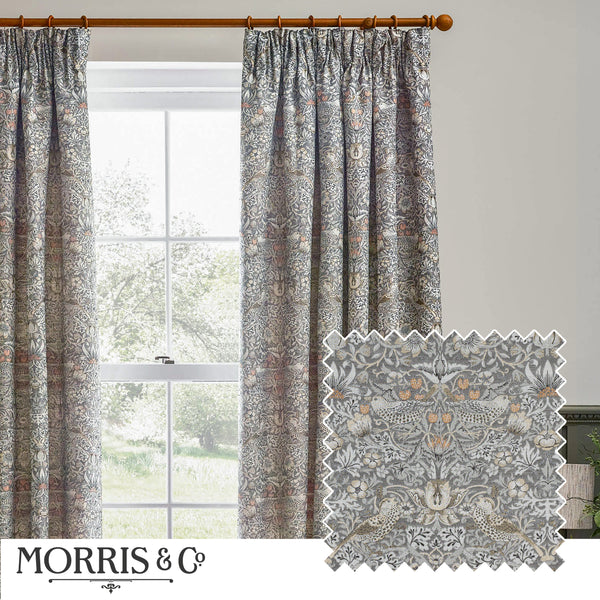Strawberry Thief Jacquard 228x228 Pencil Pleat Curtains Biscuit - view 2