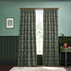Strawberry Thief Jacquard 228x228 Pencil Pleat Curtains Forest Green - view 8