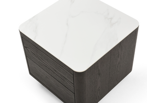 Coin Bedside Table - Smoke Oak & Marble - Tommy Franks
