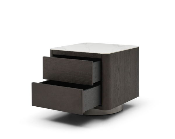 Coin Bedside Table - Smoke Oak & Marble - Tommy Franks