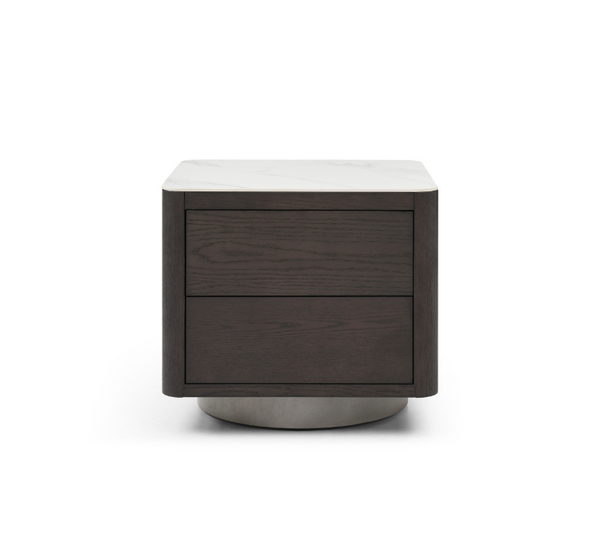 Coin Bedside Table - Smoke Oak & Marble - Tommy Franks