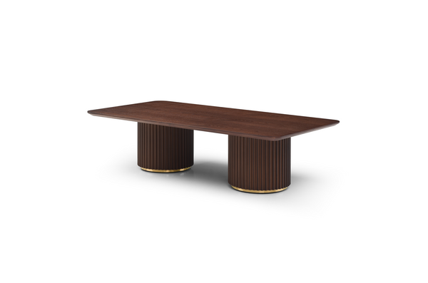 Lantine Coffee Table - Double Pedestal - Walnut & Brass - Tommy Franks