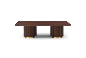 Lantine Coffee Table - Double Pedestal - Walnut & Brass - Tommy Franks