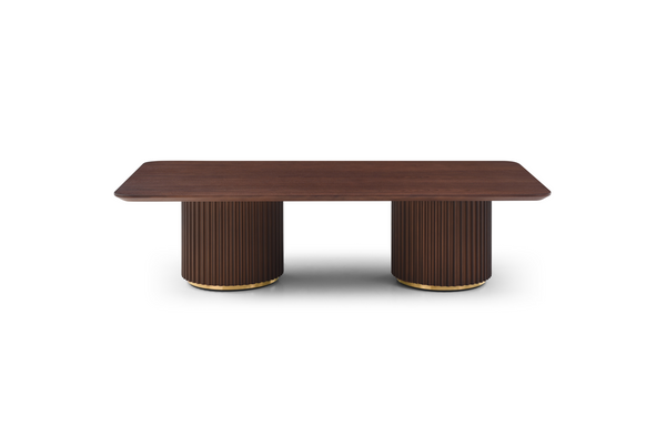 Lantine Coffee Table - Double Pedestal - Walnut & Brass - Tommy Franks