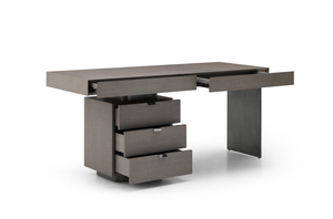Oston Office Desk - Grey - Left Hand Drawers - Tommy Franks