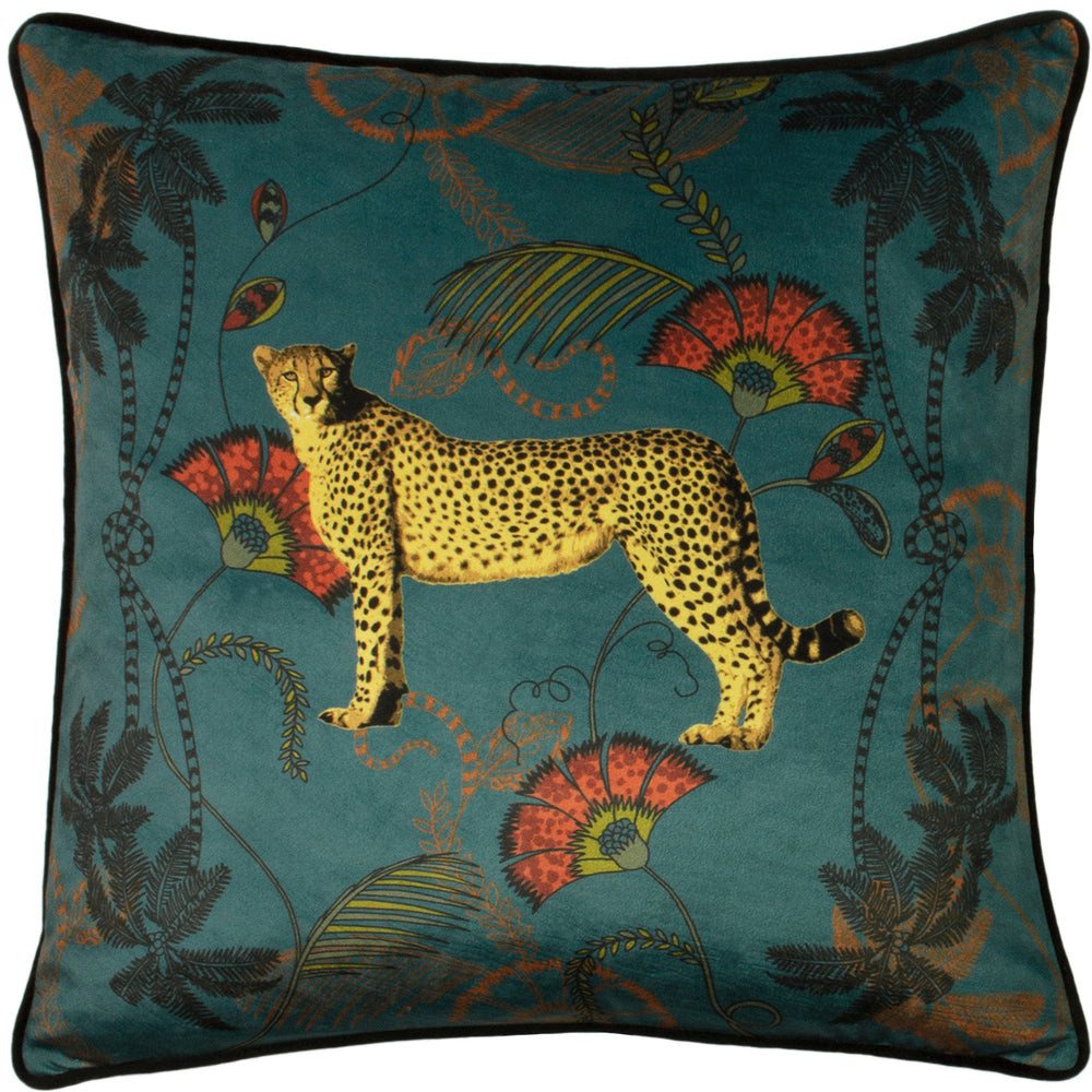 Tropica Cheetah 45x45 Feather Filled Cushion Teal - Canwell Interiors Limited - Riva