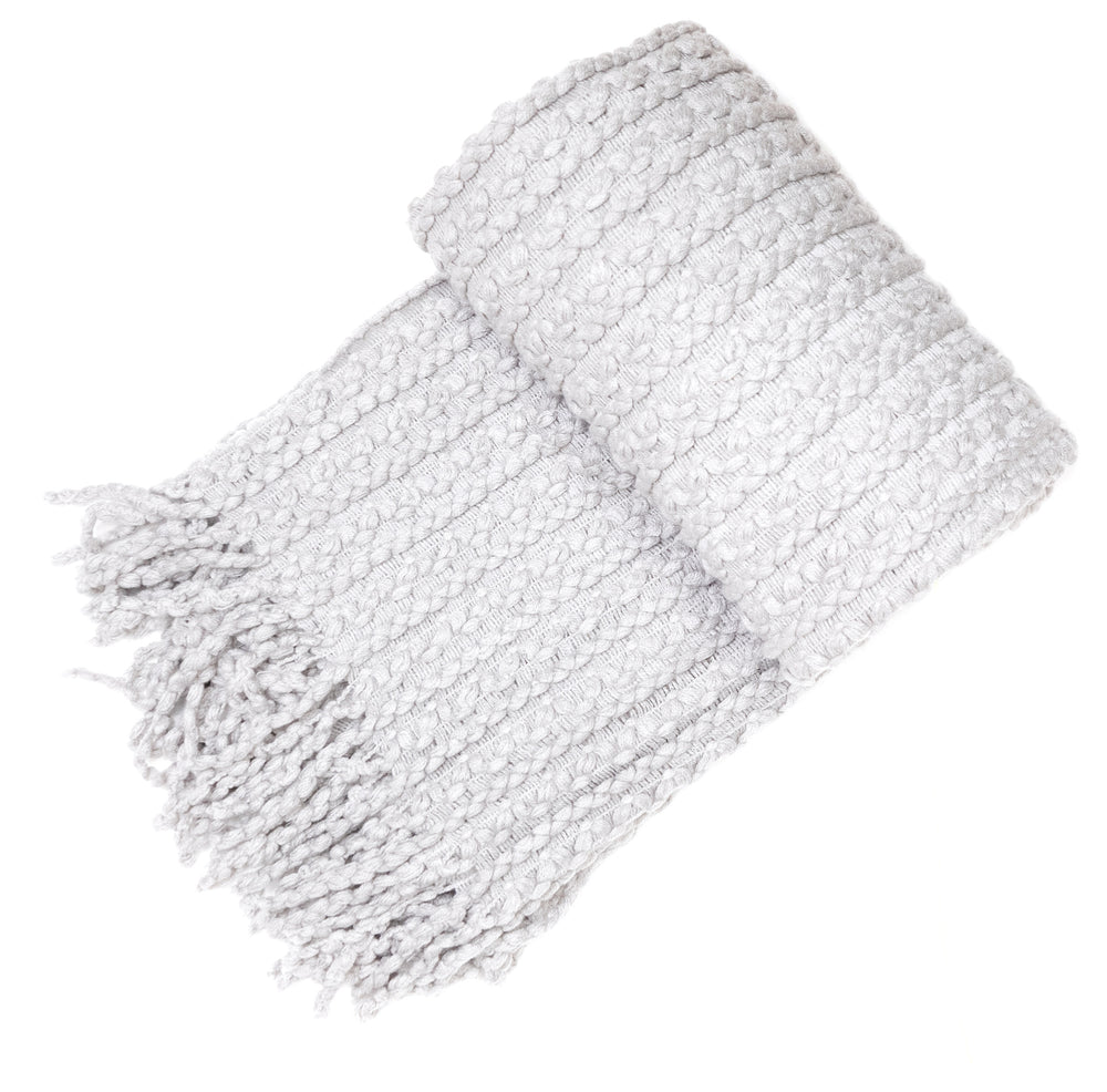 Grey Barley Twist Throw W. Tassels 130x180