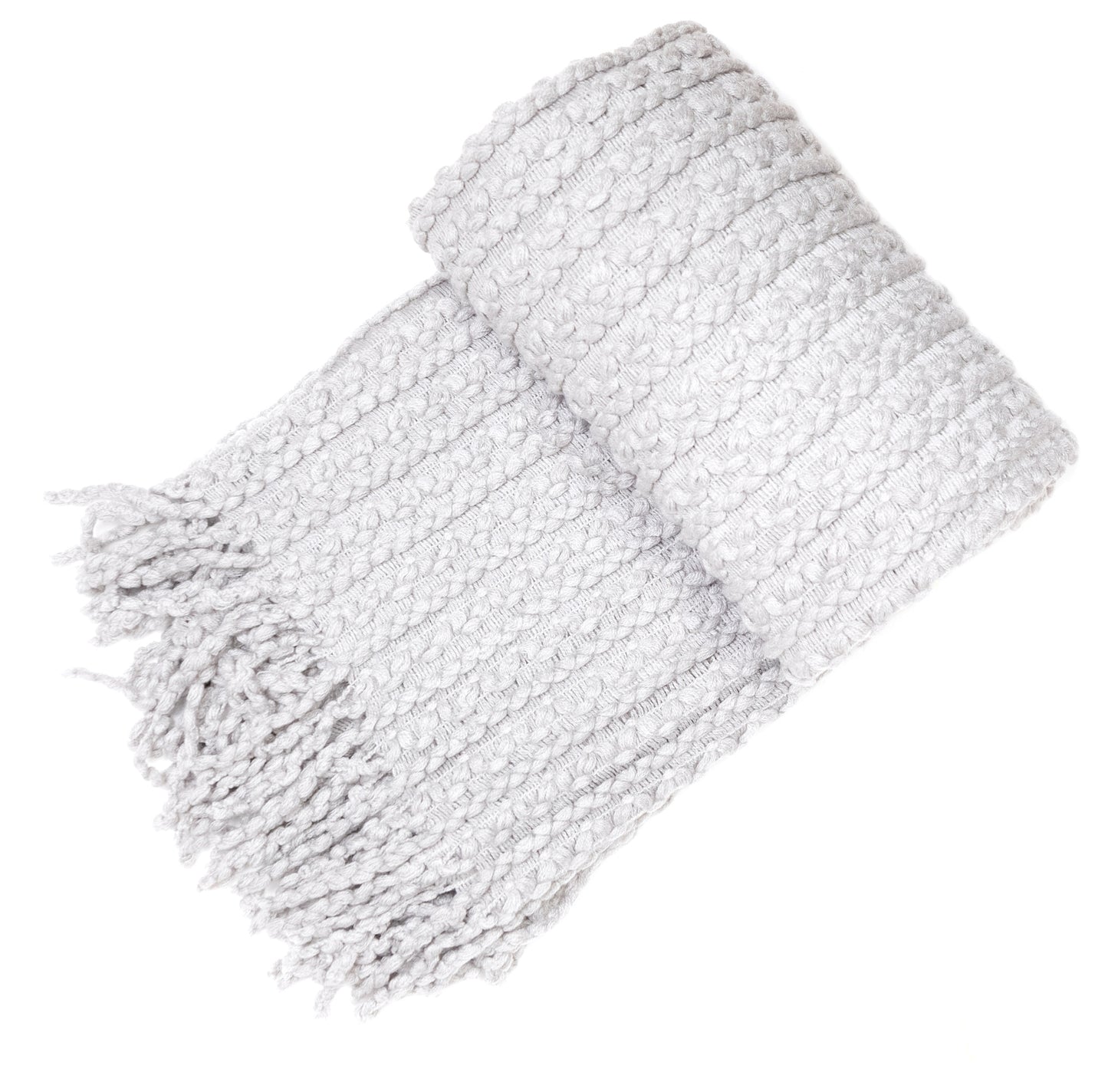 GREY BARLEY TWIST THROW W. TASSELS 130 X 180