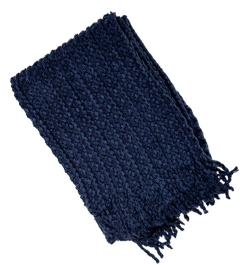 NAVY BARLEY TWIST THROW W. TASSELS 130 X 180