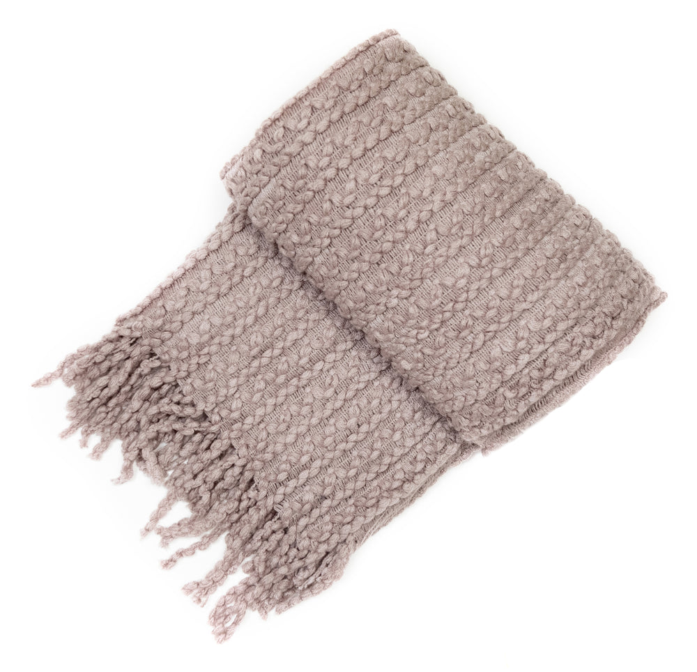 Taupe Barley Twist Throw W. Tassels 130x180