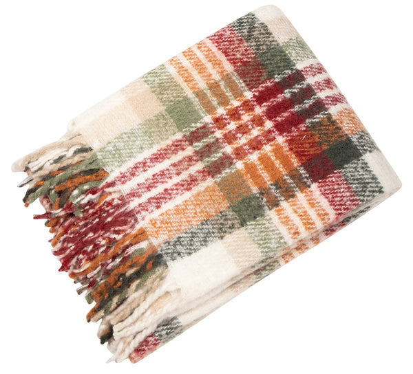 Faux Mohair Throw Orange/green Plaid 130x180