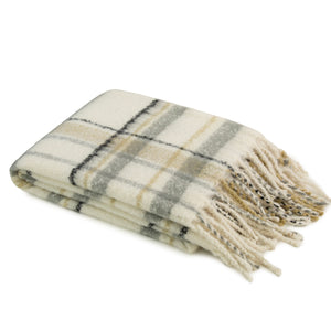 Faux Mohair Throw Grey/sage Plaid 130x170