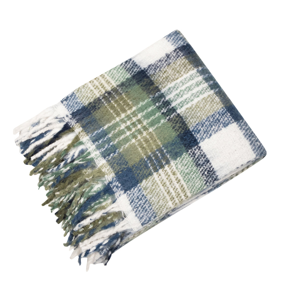 Faux Mohair Throw Green/blue Plaid 130x180