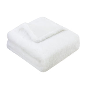 Long Hair Faux Fur Throw Ivory 130x170