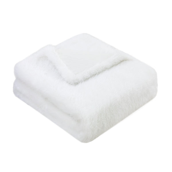 Long Hair Faux Fur Throw Ivory 130x170
