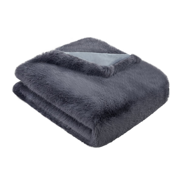 Long Hair Faux Fur Throw Slate 130x170