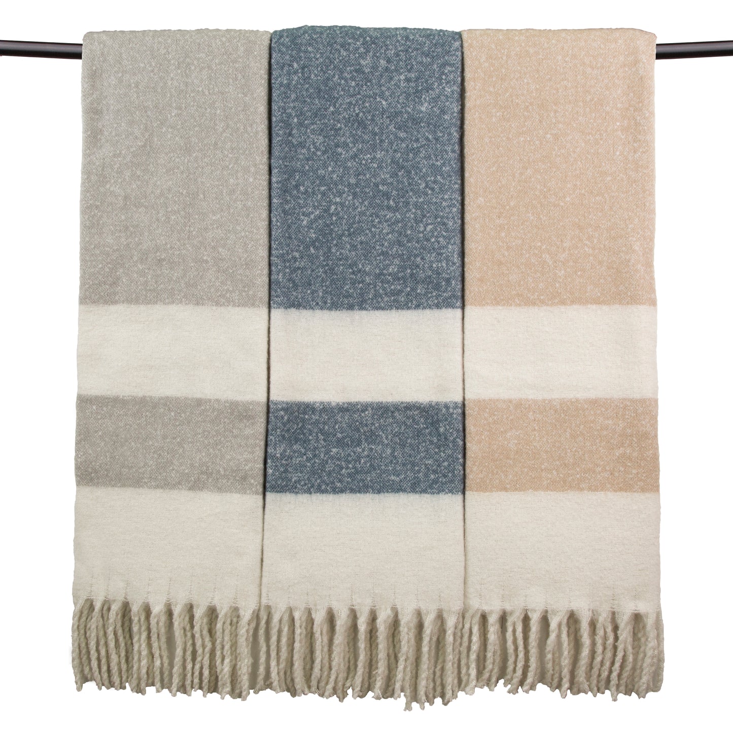 FAUX MOHAIR STRIPE IVORY/GREY 130 X 170