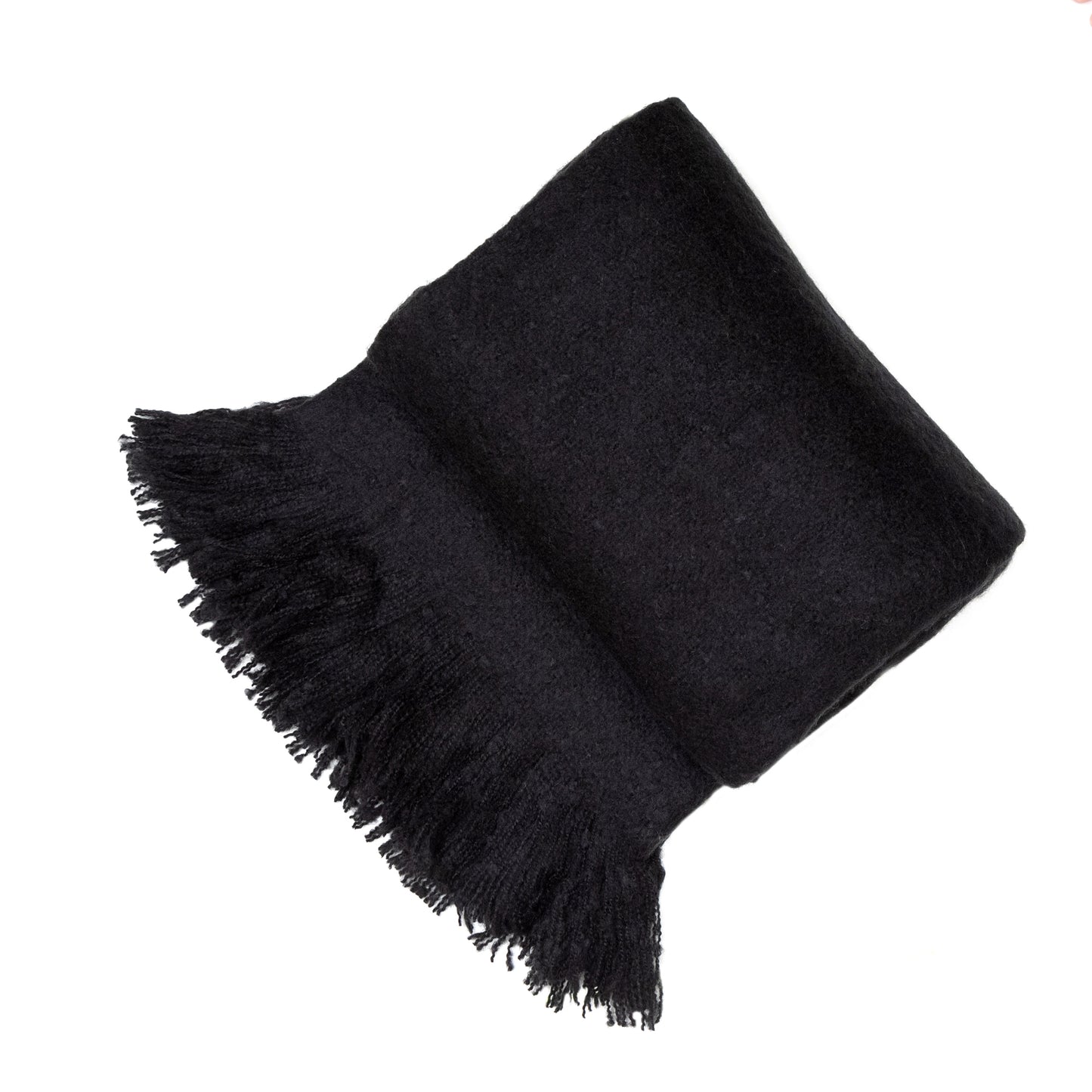 BLACK THICK FAUX MOHAIR 130 X 180