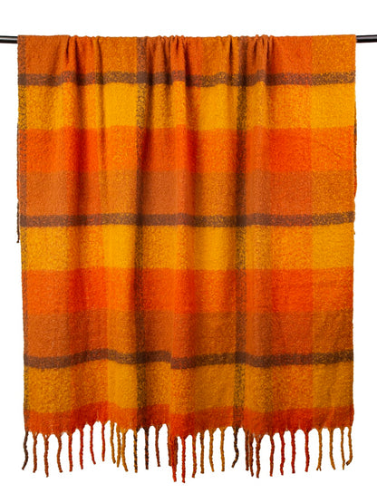 FAUX MOHAIR THROW RUSTIC PLAID 130 X 180