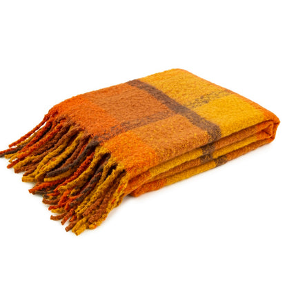 FAUX MOHAIR THROW RUSTIC PLAID 130 X 180