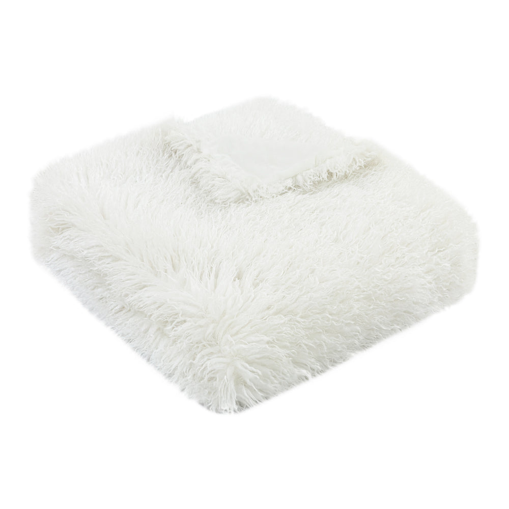 Textured Faux Mongolian Throw White 130x170