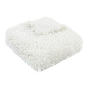 Textured Faux Mongolian Throw White 130x170