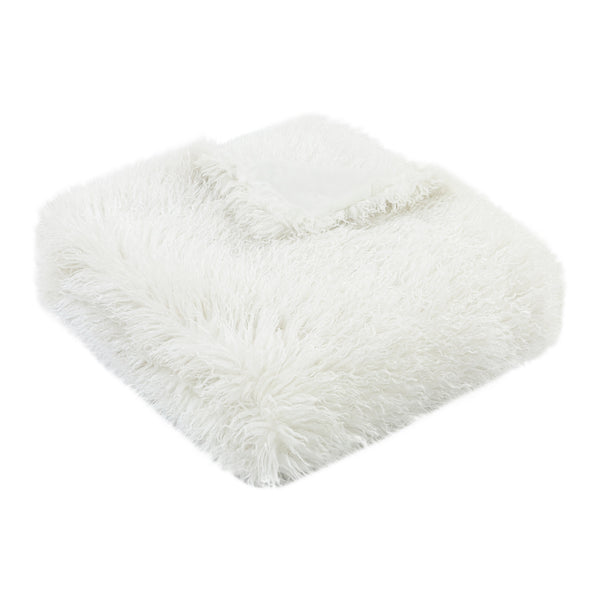 Textured Faux Mongolian Throw White 130x170