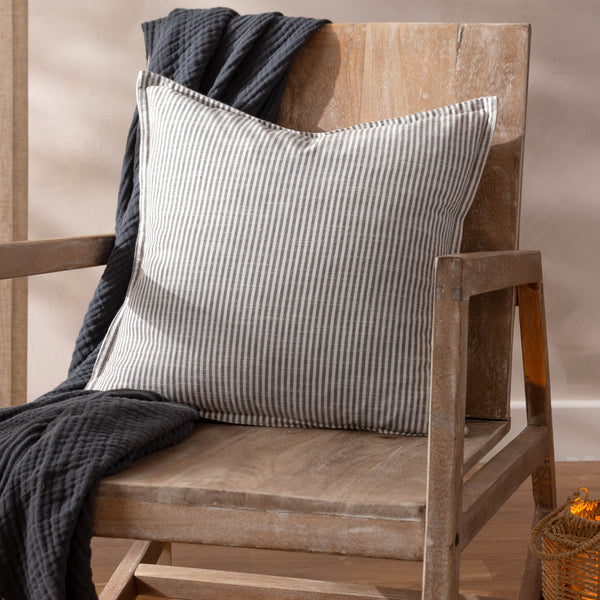 Truro Stripe 45x45 Feather Filled Cushion Grey - lifestyle