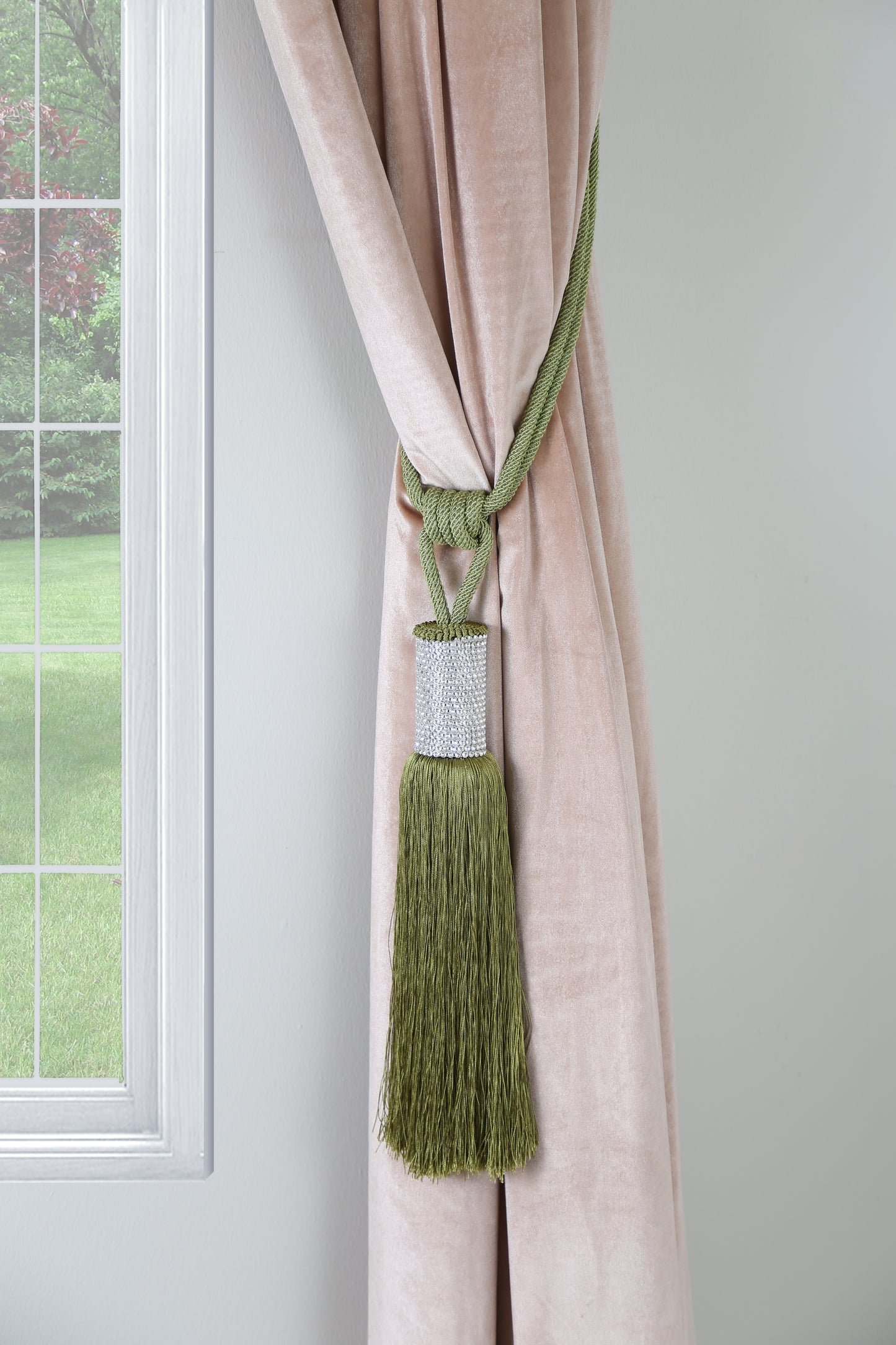 Luxury Diamante Curtain Tassel Pistachio Green