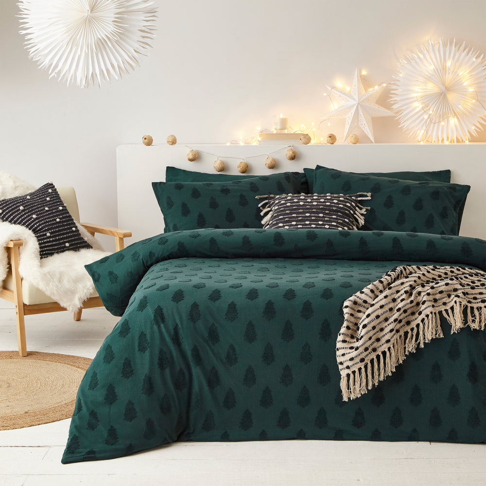 Tufted Tree Single Duvet Set Pine Green