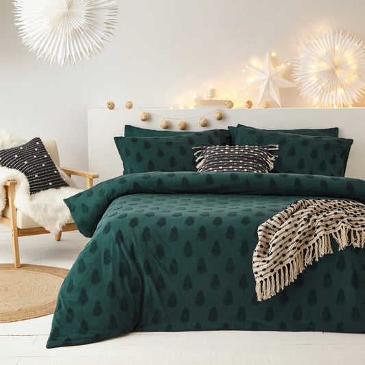 TUFTED TREE SINGLE DUVET SET PINE GREEN