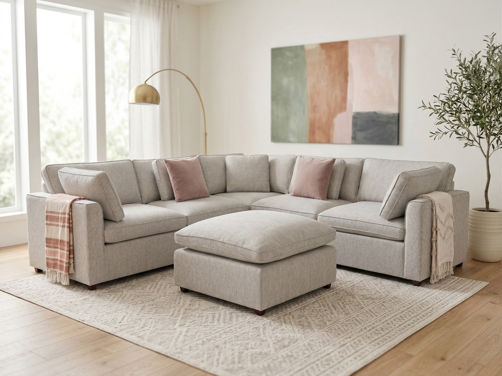 Santorini Sofa Grey Large Corner with Footstool - Xshowhome