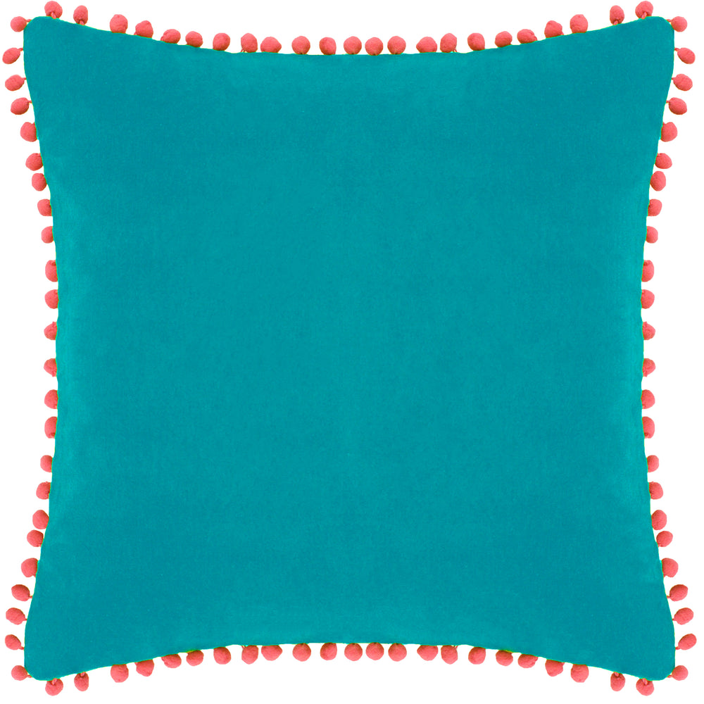 Velvet Pompom C/c 45x45 Teal/cor