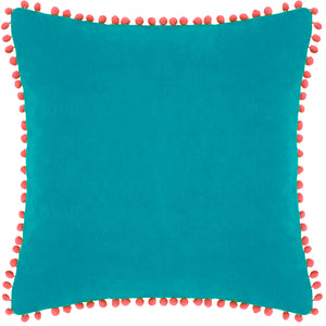 Velvet Pompom C/c 45x45 Teal/cor