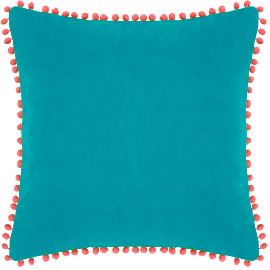 VELVET POMPOM C/C 45X45 TEAL/COR