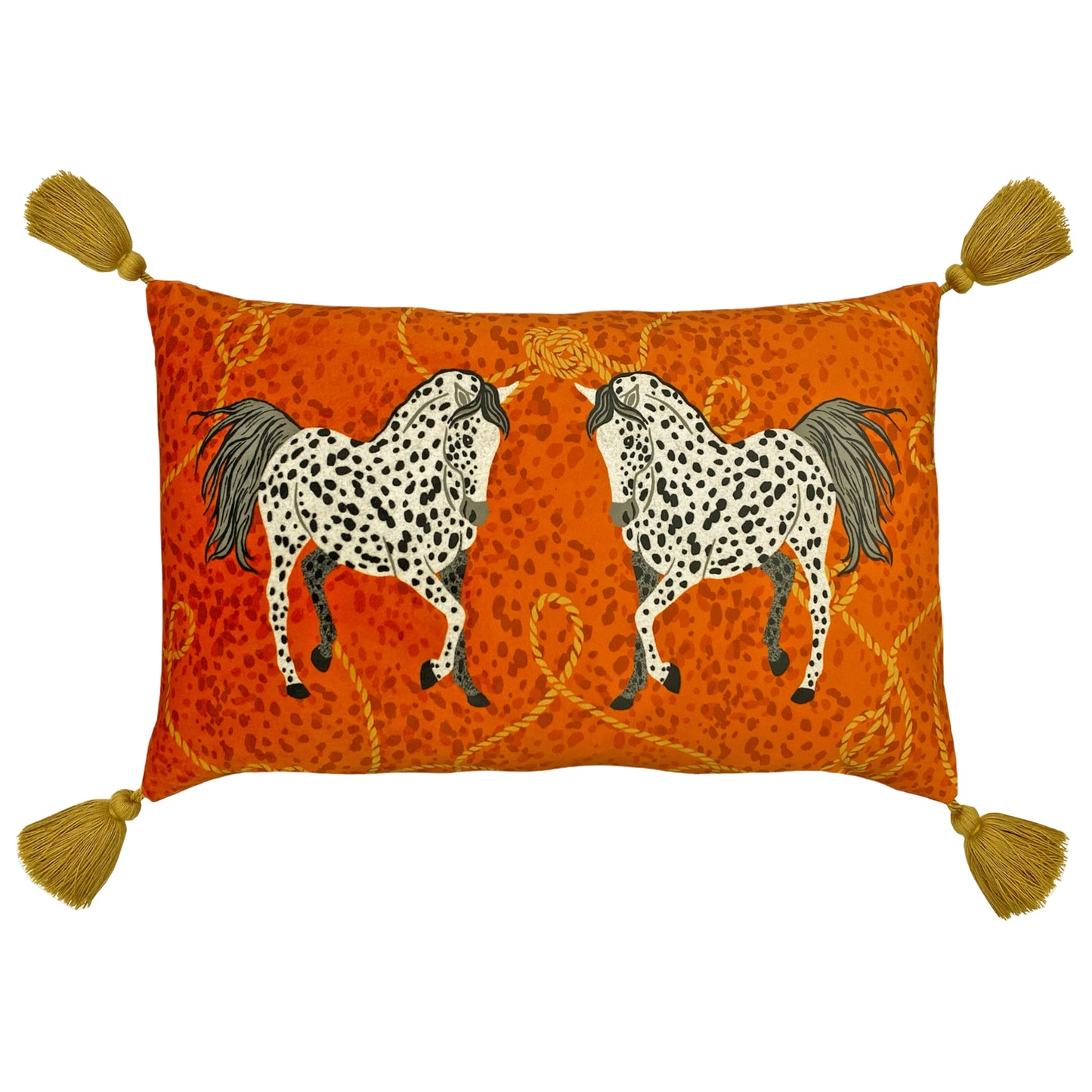 VIVID ANDALUCIAN HORSES 30X50 FEATHER FILLED CUSHION ORANGE