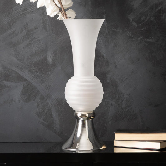 55cm Matte White and Silver Glass Vase