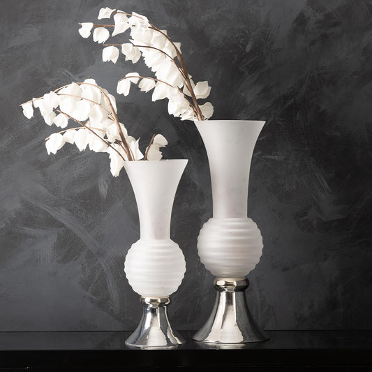 45cm Matte White and Silver Glass Vase