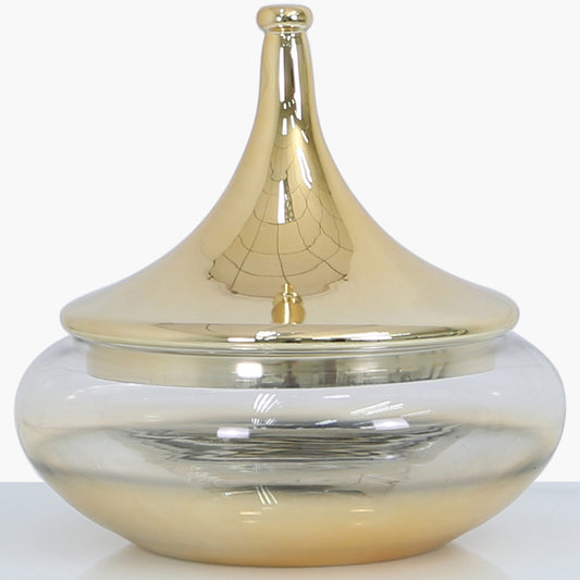 38cm Clear Glass Vase With Gold Fluted Lid