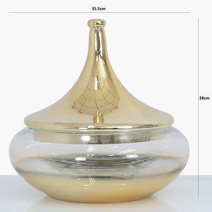 38cm Clear Glass Vase With Gold Fluted Lid