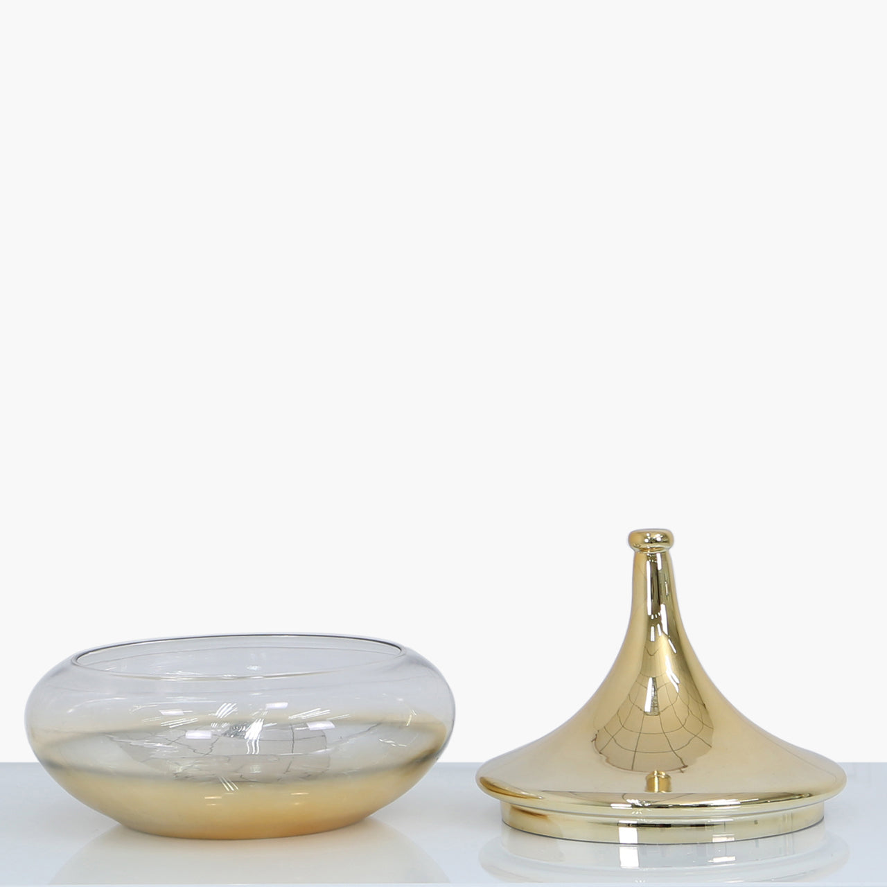 38cm Clear Glass Vase With Gold Fluted Lid