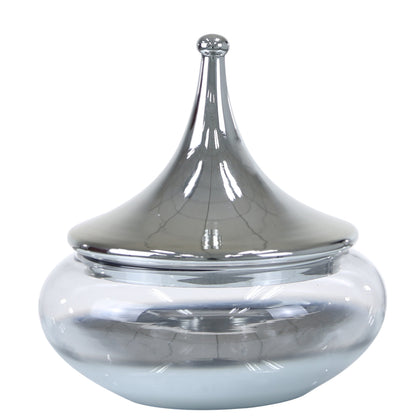 38cm Clear Glass Vase With Chrome Fluted Lid