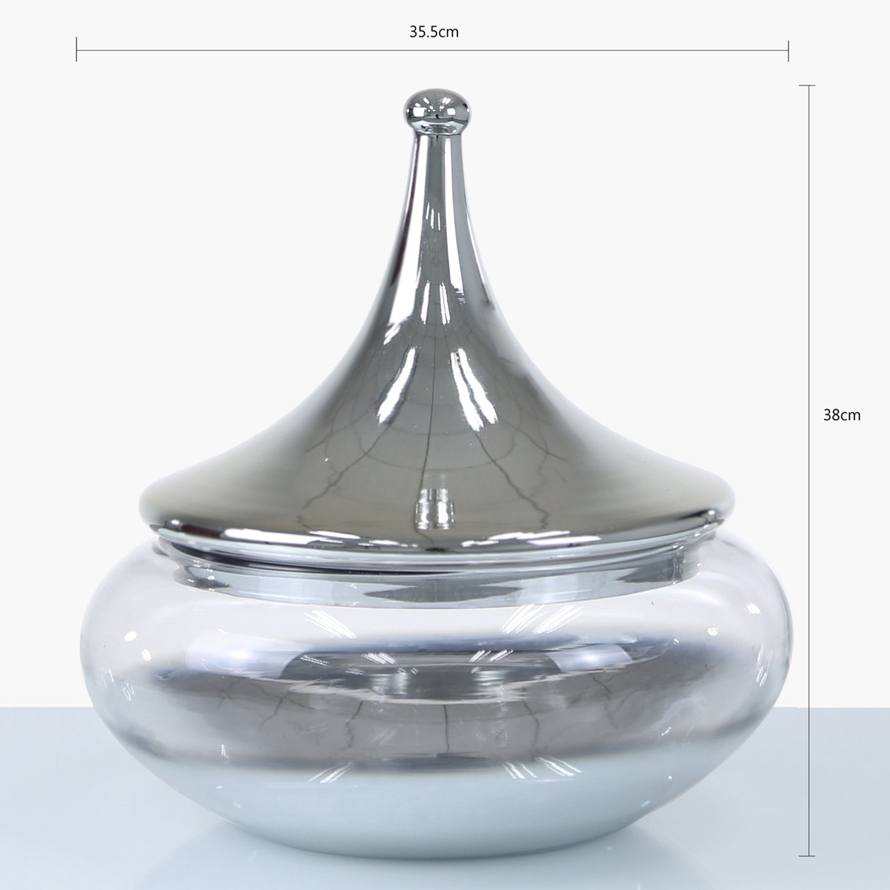 38cm Clear Glass Vase With Chrome Fluted Lid