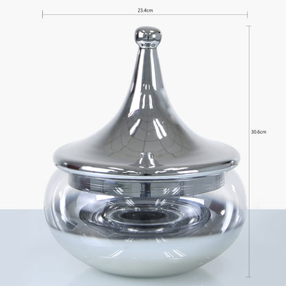 30.6cm Clear Glass Vase With Chrome Fluted Lid