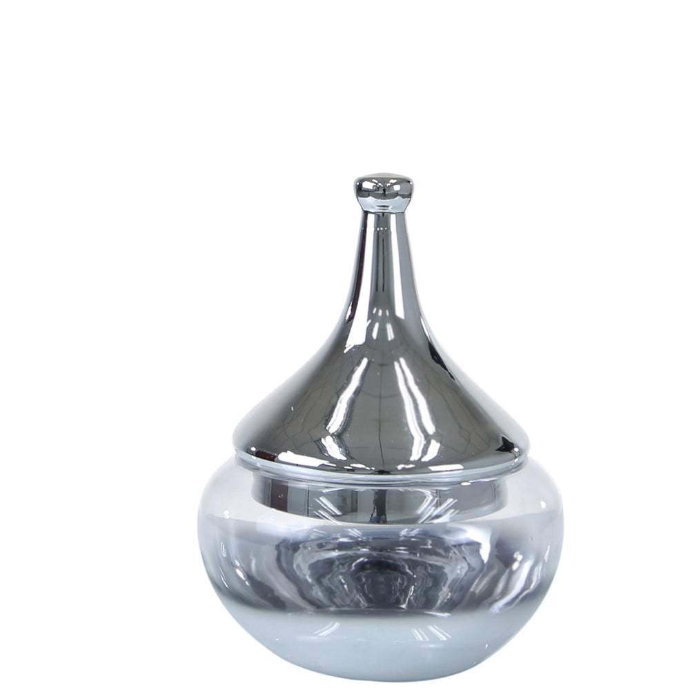 26cm Clear Glass Vase with Chrome Fluted Lid