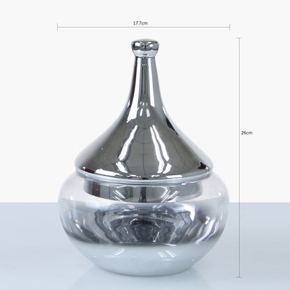 26cm Clear Glass Vase With Chrome Fluted Lid