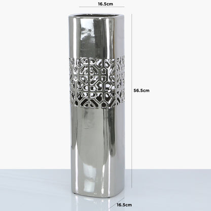 56.5cm Square Geo Vase Silver