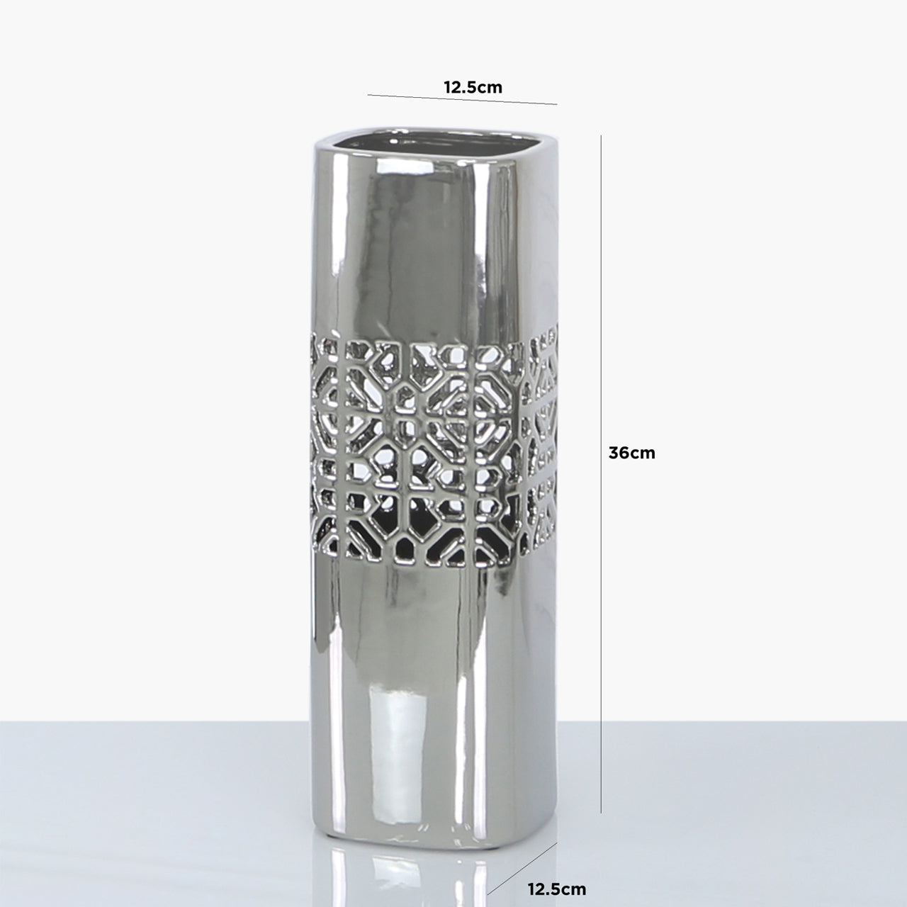 36cm Square Geo Vase Silver